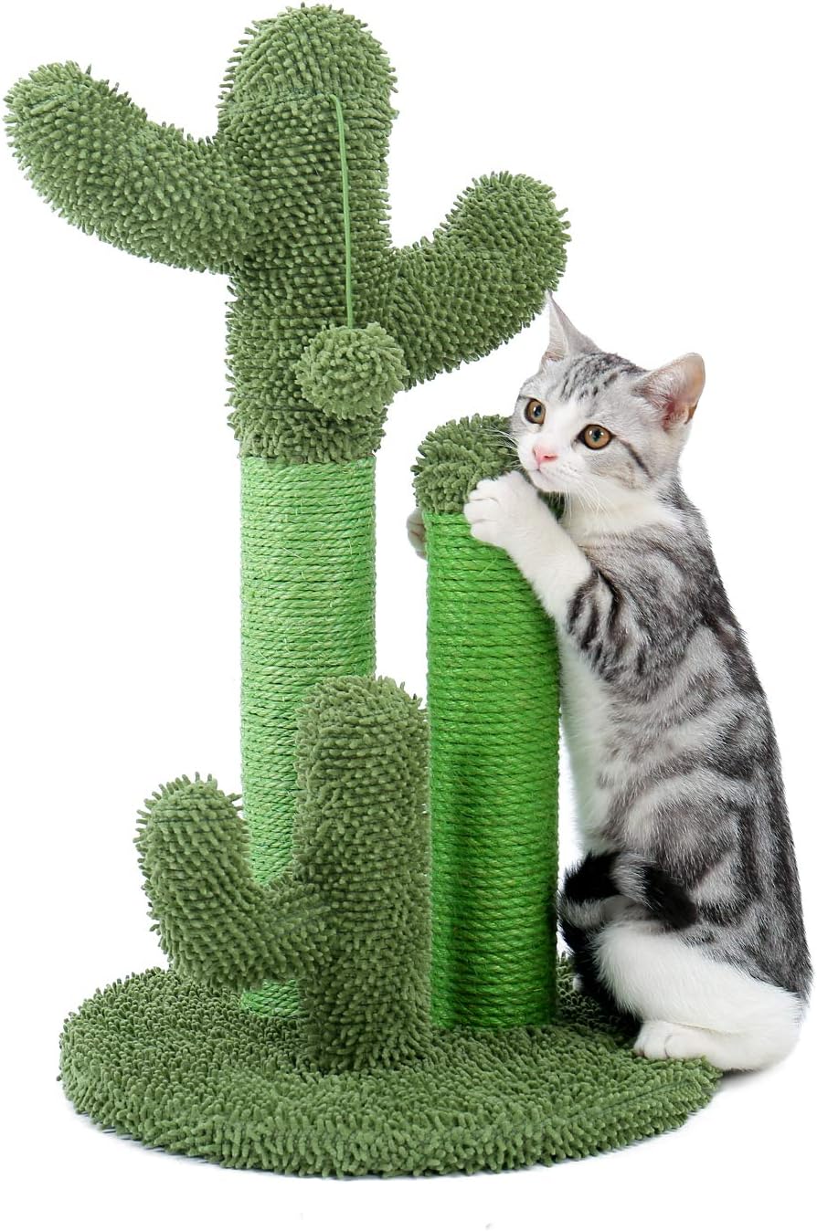 Cactus Cat Scratching Post 35”Cat Scratcher with Toy Ball | Cactus Cat tree with 3 Sisal & Carpet Scratching Posts, Soft Carpet Base & Top, Interactive Ball for Adult and Indoor Cats