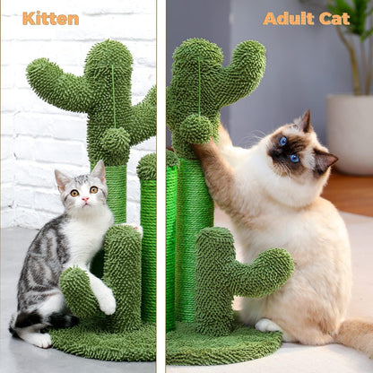 Cactus Cat Scratching Post 35”Cat Scratcher with Toy Ball | Cactus Cat tree with 3 Sisal & Carpet Scratching Posts, Soft Carpet Base & Top, Interactive Ball for Adult and Indoor Cats