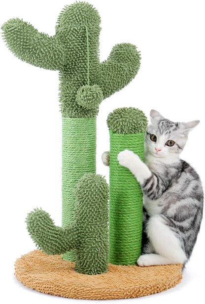 Cactus Cat Scratching Post 35”Cat Scratcher with Toy Ball | Cactus Cat tree with 3 Sisal & Carpet Scratching Posts, Soft Carpet Base & Top, Interactive Ball for Adult and Indoor Cats