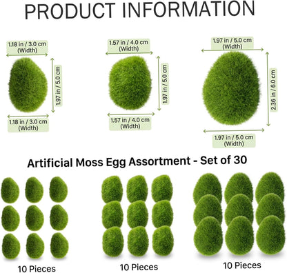 Moss Balls 30 Pack Artificial Moss Balls, Faux Decor for Fish Tank, Terrarium, Home & Garden Decoration, Set of 3 Sizes (3x4cm, 4x5cm, 5x6cm)