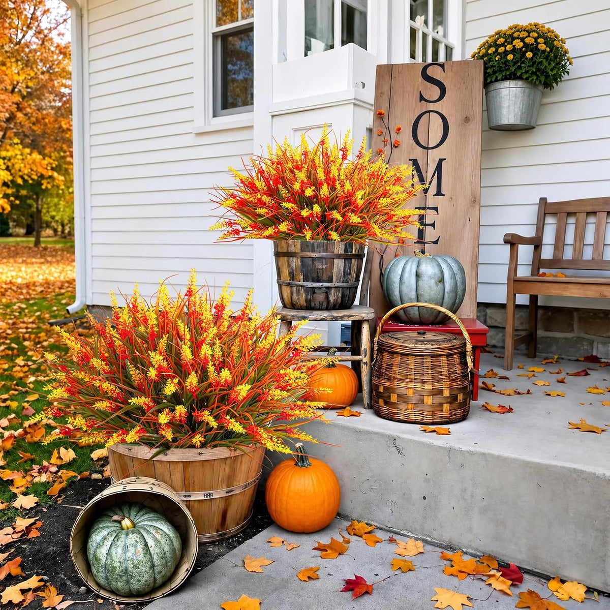 24 Bundles Fake Lavender Artificial Fall Mums Flowers for Outdoors