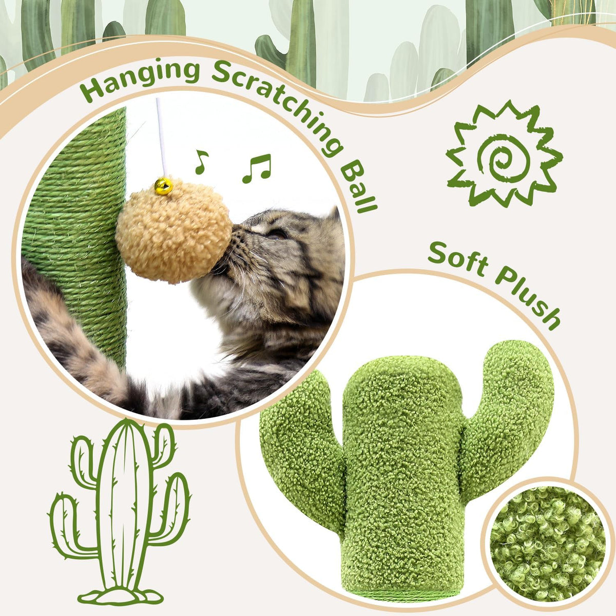Extra Thick Cactus Scratching Posts for Indoor Large Cats, SC37