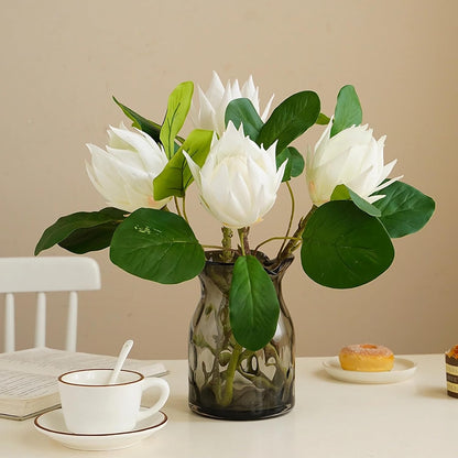 2pcs Artificial King Protea Flowers 20" Fake Tropical White Protea Cynaroides for Vase Bouquets Floral Arrangement Home Office Wedding Decoration.(White)