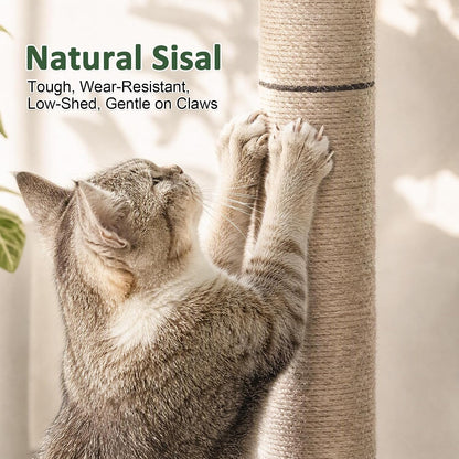 43" Cat Scratching Post, Natural Sisal Rope Cat Scratcher Tree, Cat Scratcher Post with Hanging Ball, Heavy-Duty Grass Turf Base with Mouse Hole & Ball Track for Kitten & Adult Cats