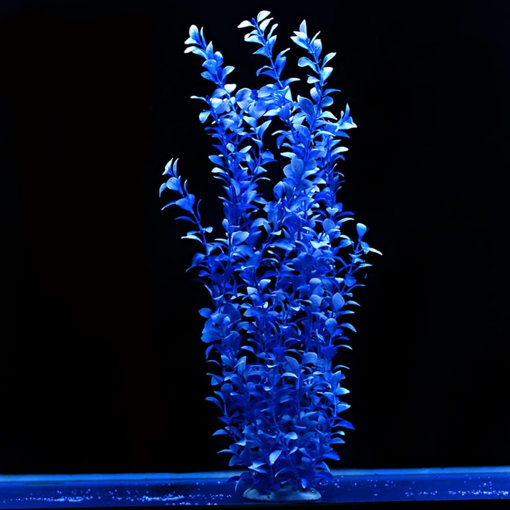 Tall Blue Round Leaves Aquarium Décor Plastic Plants Extra Large 22 Inches