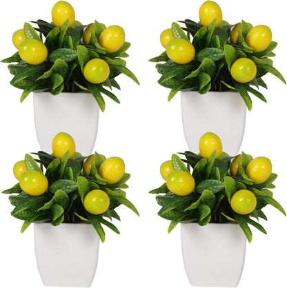 4pcs Artificial Lemon Plants Fake Fruit Potted Plant 6inches Fake Lemons Tree with Small Pot Mini Fake Plant for Indoor Outdoor Home Bathroom Decor