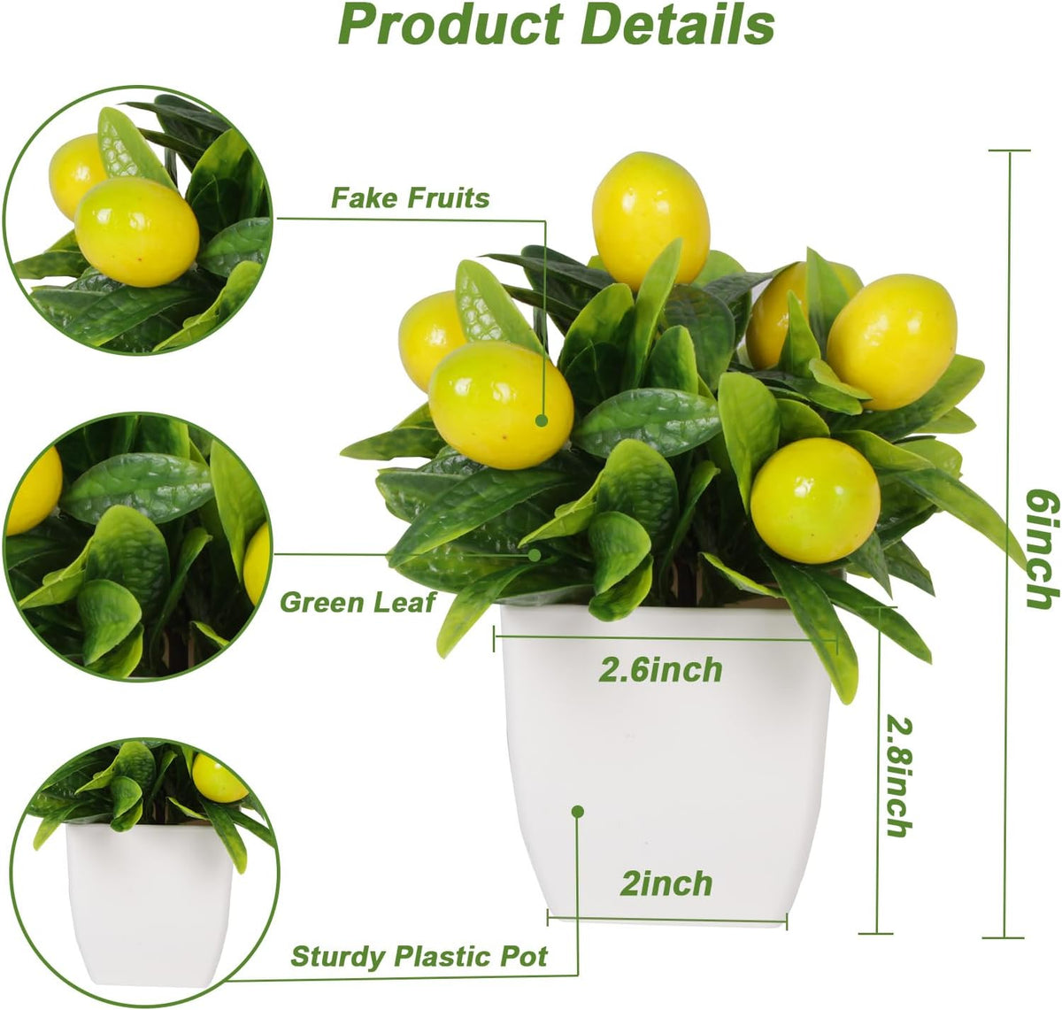4pcs Artificial Lemon Plants Fake Fruit Potted Plant 6inches Fake Lemons Tree with Small Pot Mini Fake Plant for Indoor Outdoor Home Bathroom Decor