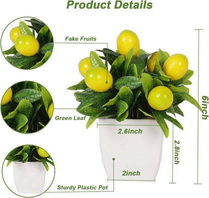 4pcs Artificial Lemon Plants Fake Fruit Potted Plant 6inches Fake Lemons Tree with Small Pot Mini Fake Plant for Indoor Outdoor Home Bathroom Decor