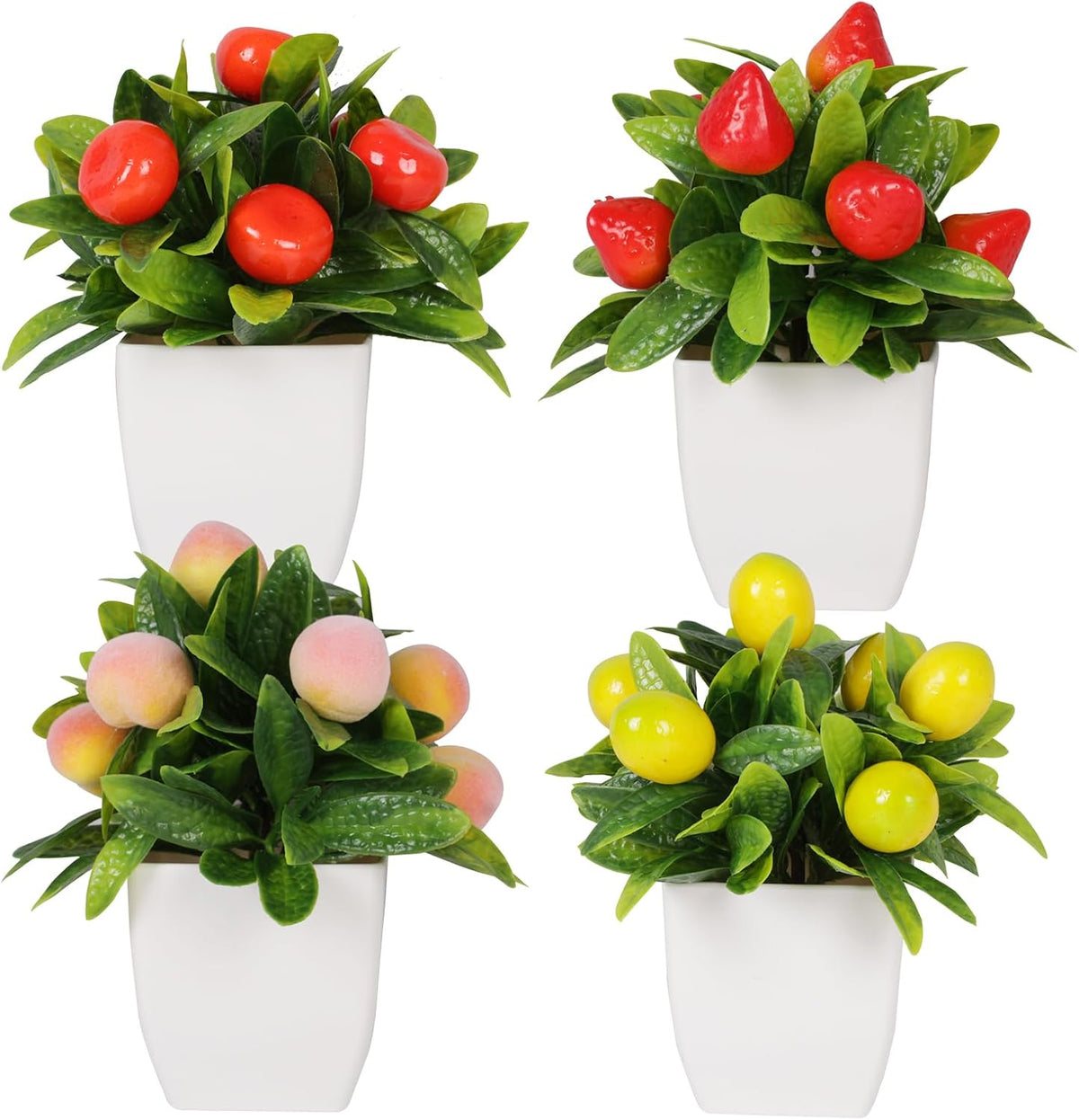 4pcs Artificial Lemon Plants Fake Fruit Potted Plant 6inches Fake Lemons Tree with Small Pot Mini Fake Plant for Indoor Outdoor Home Bathroom Decor