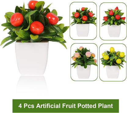 4pcs Artificial Lemon Plants Fake Fruit Potted Plant 6inches Fake Lemons Tree with Small Pot Mini Fake Plant for Indoor Outdoor Home Bathroom Decor