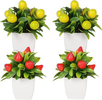 4pcs Artificial Lemon Plants Fake Fruit Potted Plant 6inches Fake Lemons Tree with Small Pot Mini Fake Plant for Indoor Outdoor Home Bathroom Decor