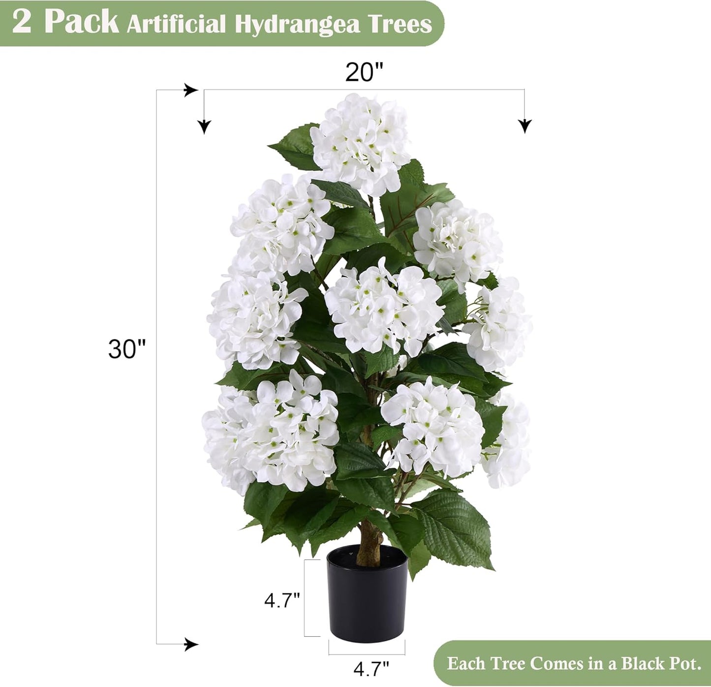 Artificial Hydrangea Trees, White, 30 in, 2 Pack | Silk Flowers