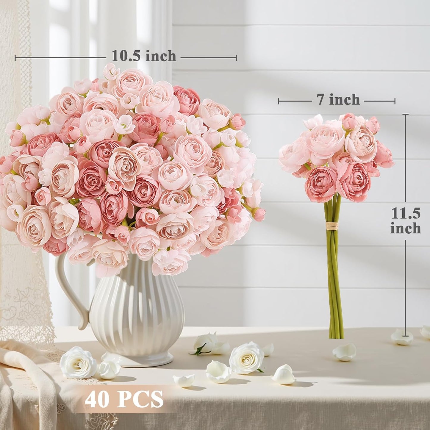 Mini Ranunculus Artificial Flowers Bouquet 20 PCS Creamy | Small Silk Faux Ranunculus,Easy Clean Lifelike flower for Wedding Bridal Baby Shower Centerpieces Arrangements Vase DIY