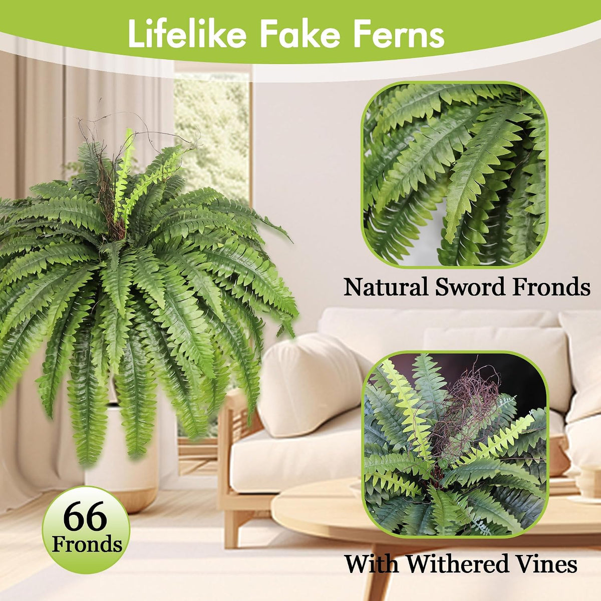 Artificial Ferns for Outdoors & Indoors, 51in Large Fake Ferns Plants