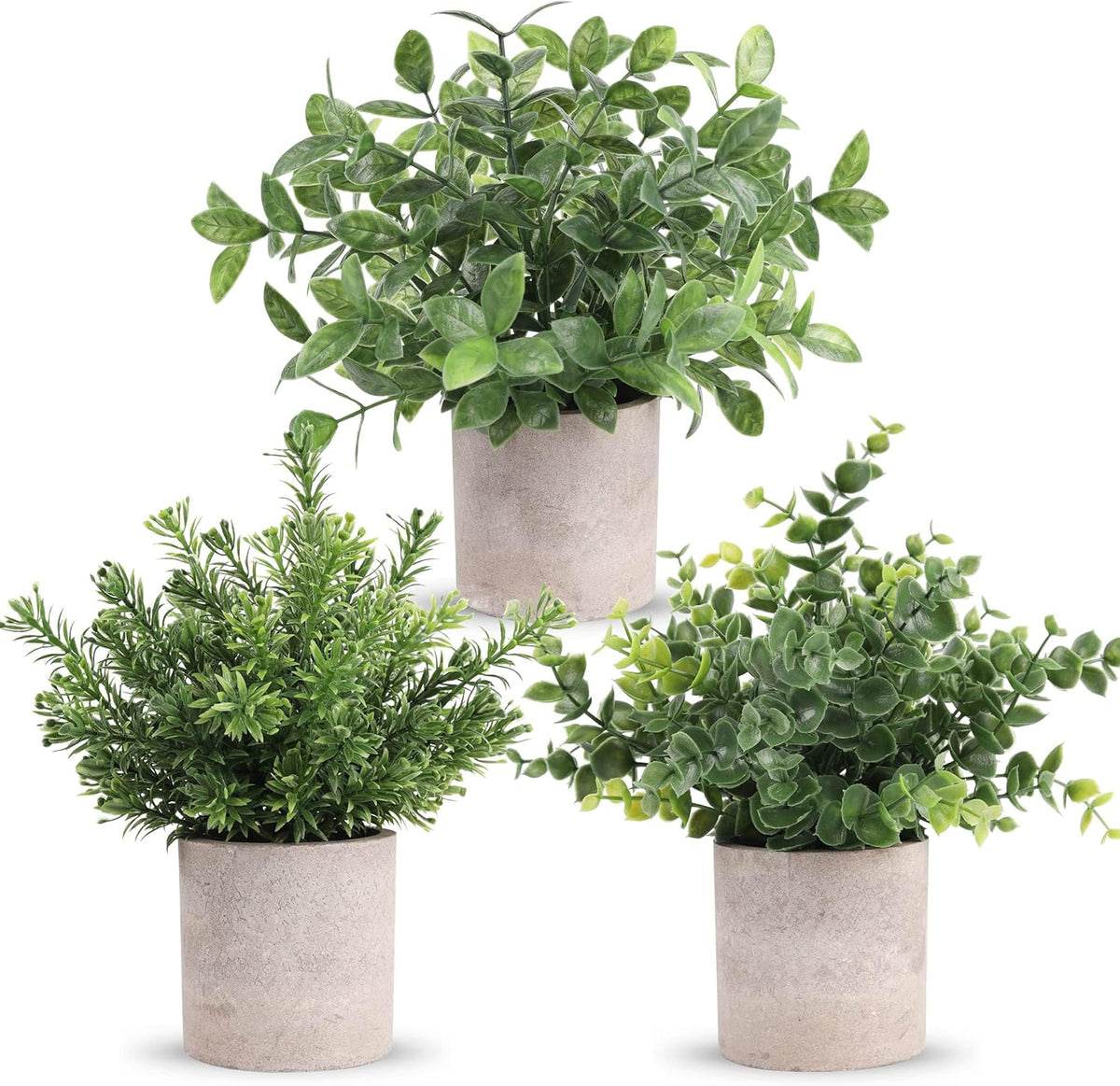 3 Pack Fake Plants Artificial Plants for Office Bathroom Decor | Sage green frosted eucalyptus, pet and child safe, maintenance-free, desk shelf kitchen bedroom coffee table farmhouse decor