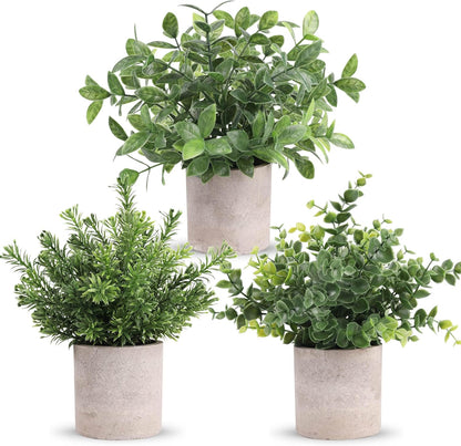 3 Pack Fake Plants Artificial Plants for Office Bathroom Decor | Sage green frosted eucalyptus, pet and child safe, maintenance-free, desk shelf kitchen bedroom coffee table farmhouse decor