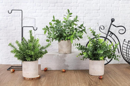 3 Pack Fake Plants Artificial Plants for Office Bathroom Decor | Sage green frosted eucalyptus, pet and child safe, maintenance-free, desk shelf kitchen bedroom coffee table farmhouse decor