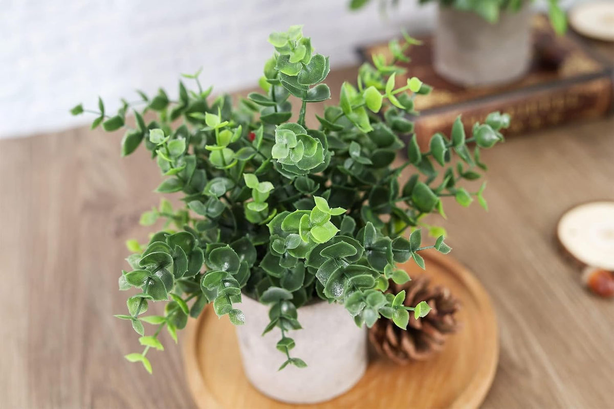 3 Pack Fake Plants Artificial Plants for Office Bathroom Decor | Sage green frosted eucalyptus, pet and child safe, maintenance-free, desk shelf kitchen bedroom coffee table farmhouse decor