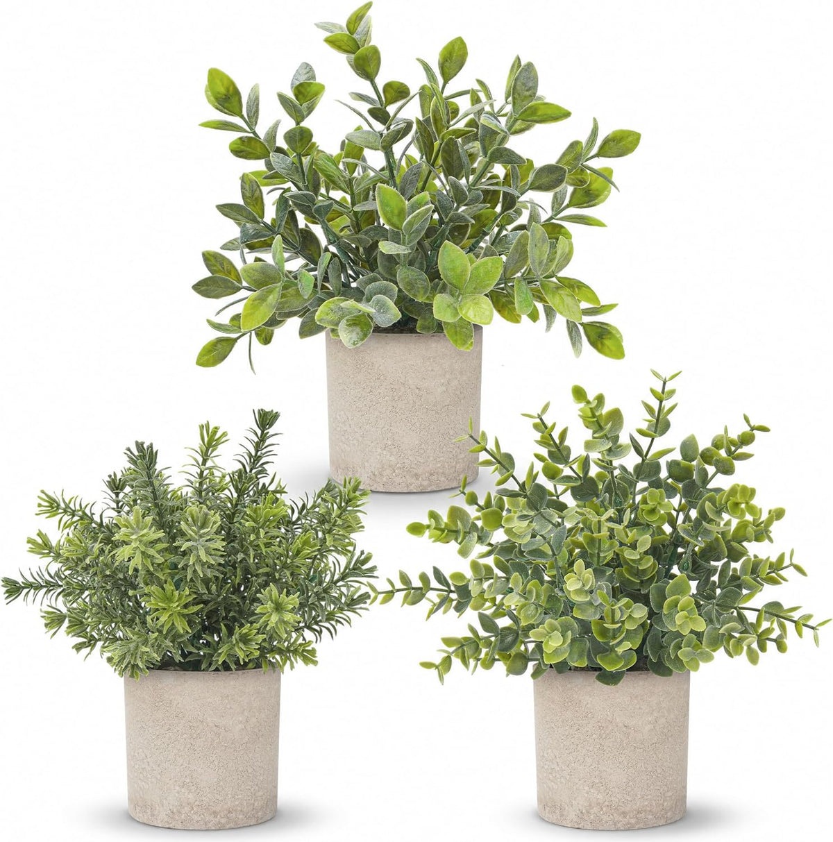 3 Pack Fake Plants Artificial Plants for Office Bathroom Decor | Sage green frosted eucalyptus, pet and child safe, maintenance-free, desk shelf kitchen bedroom coffee table farmhouse decor