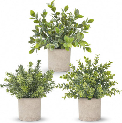 3 Pack Fake Plants Artificial Plants for Office Bathroom Decor | Sage green frosted eucalyptus, pet and child safe, maintenance-free, desk shelf kitchen bedroom coffee table farmhouse decor
