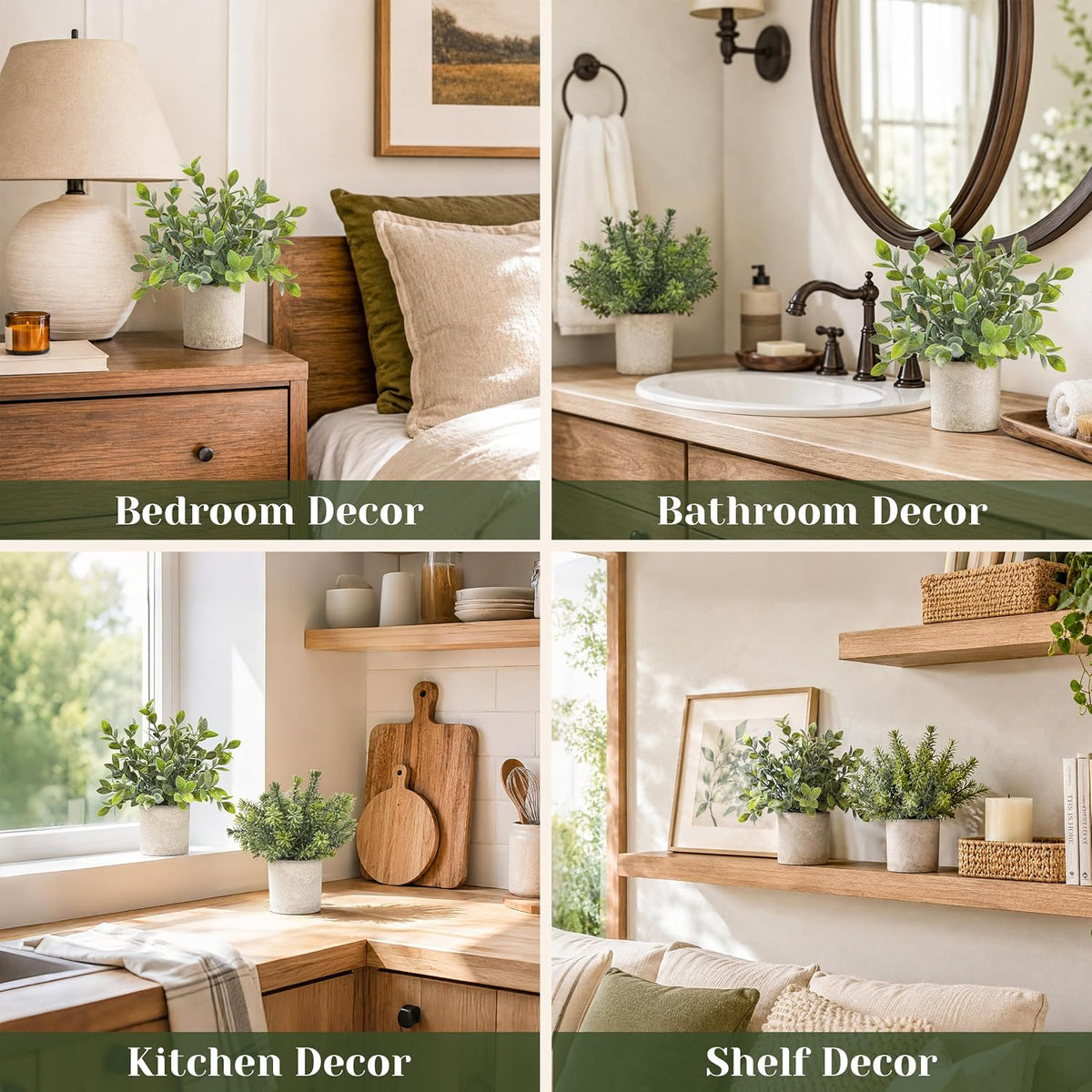 3 Pack Fake Plants Artificial Plants for Office Bathroom Decor | Sage green frosted eucalyptus, pet and child safe, maintenance-free, desk shelf kitchen bedroom coffee table farmhouse decor