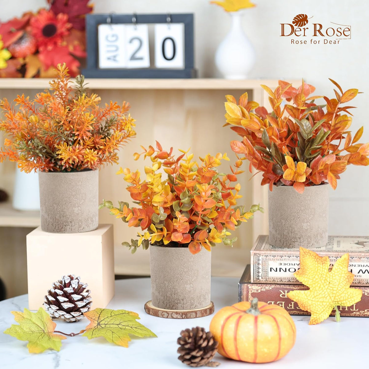3 Pack Fake Plants Artificial Plants for Office Bathroom Decor | Sage green frosted eucalyptus, pet and child safe, maintenance-free, desk shelf kitchen bedroom coffee table farmhouse decor