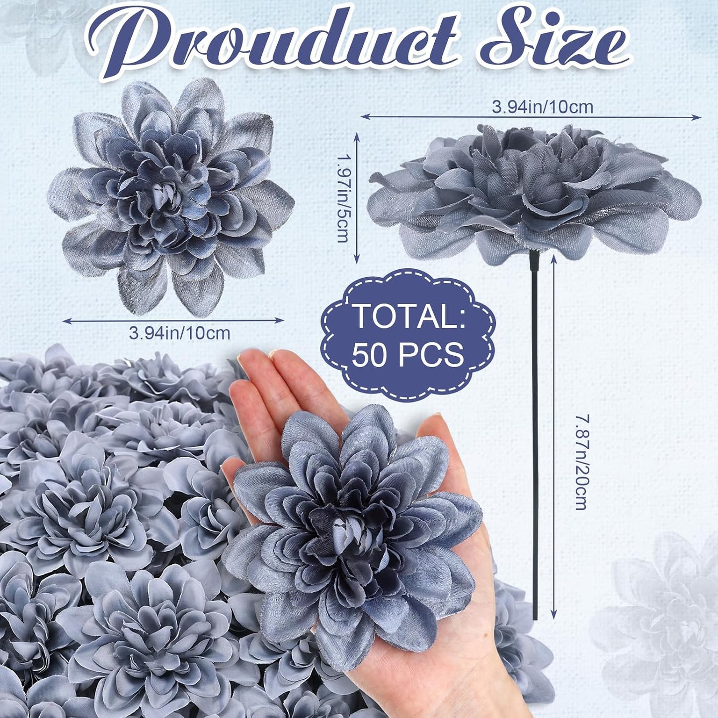 50 Pack Burgundy Artificial Dahlia Flowers 3.94" Silk Flower Heads with 7.87" Bendable Wire Stems Bulk Fake Dahlias for Wedding Bouquets, Centerpieces, Home & DIY Floral Arrangements