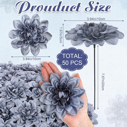 50 Pack Burgundy Artificial Dahlia Flowers 3.94" Silk Flower Heads with 7.87" Bendable Wire Stems Bulk Fake Dahlias for Wedding Bouquets, Centerpieces, Home & DIY Floral Arrangements
