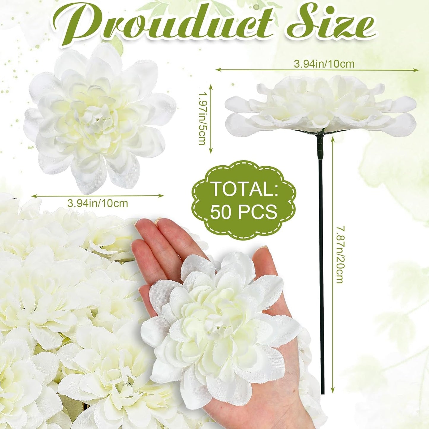 50 Pack Burgundy Artificial Dahlia Flowers 3.94" Silk Flower Heads with 7.87" Bendable Wire Stems Bulk Fake Dahlias for Wedding Bouquets, Centerpieces, Home & DIY Floral Arrangements