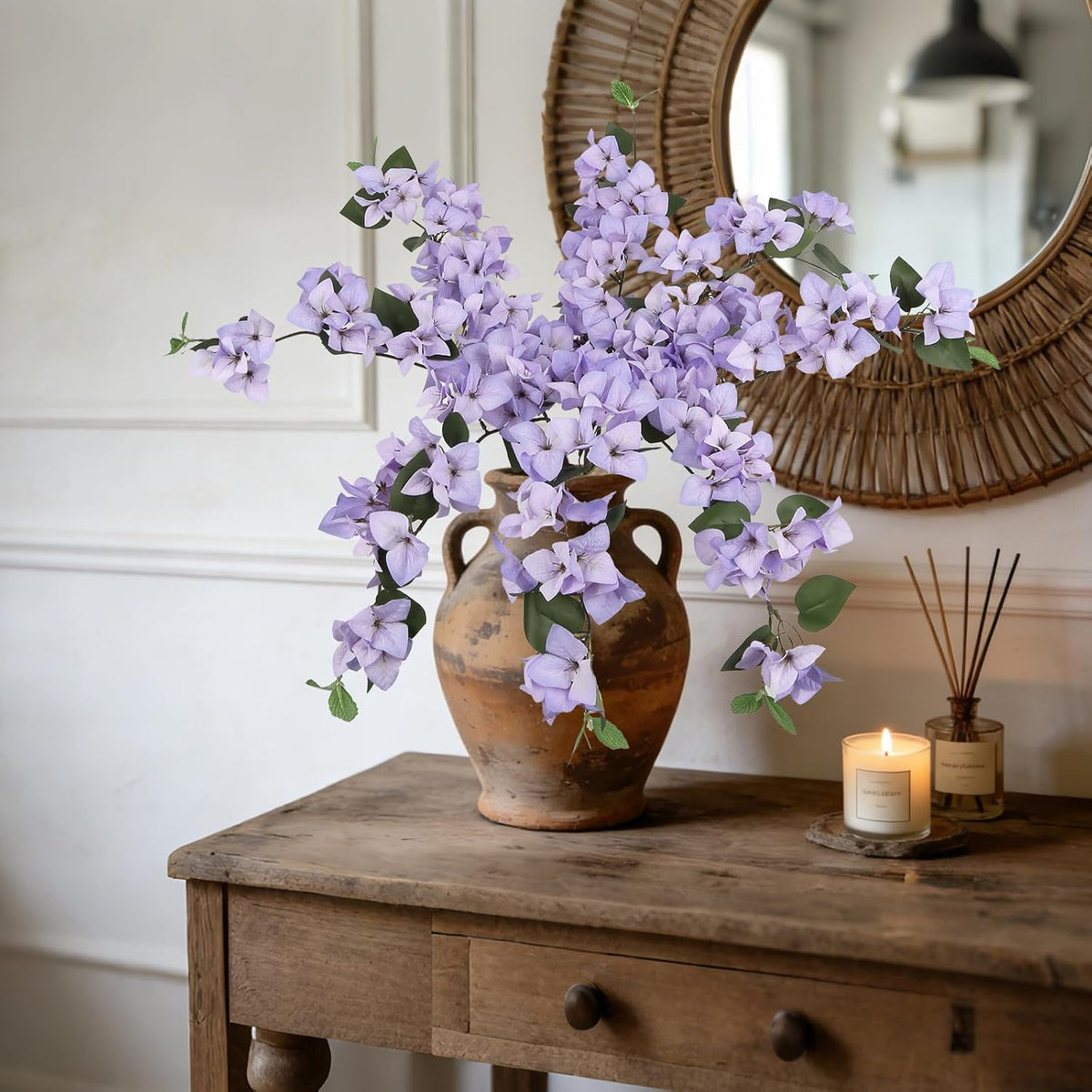 Lilac Flowers Artificial Bougainvillea 8 PCS Realistic Faux Bougainvillea Light Purple Silk Flowers 29.9" Long Stem Flowers for Tall Vase Home Wedding Centerepieces Decor (Light Purple)