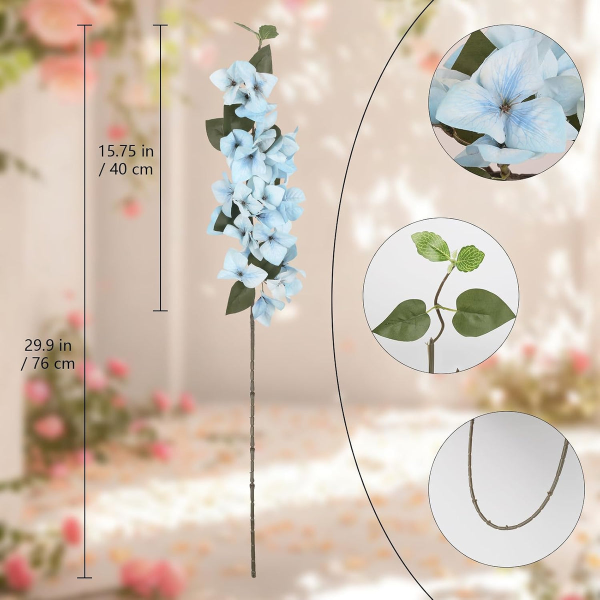Lilac Flowers Artificial Bougainvillea 8 PCS Realistic Faux Bougainvillea Light Purple Silk Flowers 29.9" Long Stem Flowers for Tall Vase Home Wedding Centerepieces Decor (Light Purple)