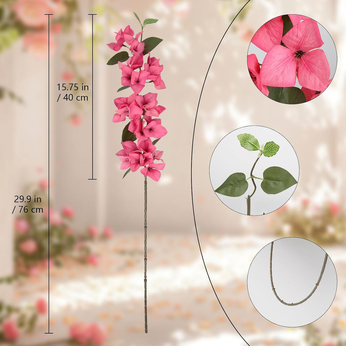 Lilac Flowers Artificial Bougainvillea 8 PCS Realistic Faux Bougainvillea Light Purple Silk Flowers 29.9" Long Stem Flowers for Tall Vase Home Wedding Centerepieces Decor (Light Purple)