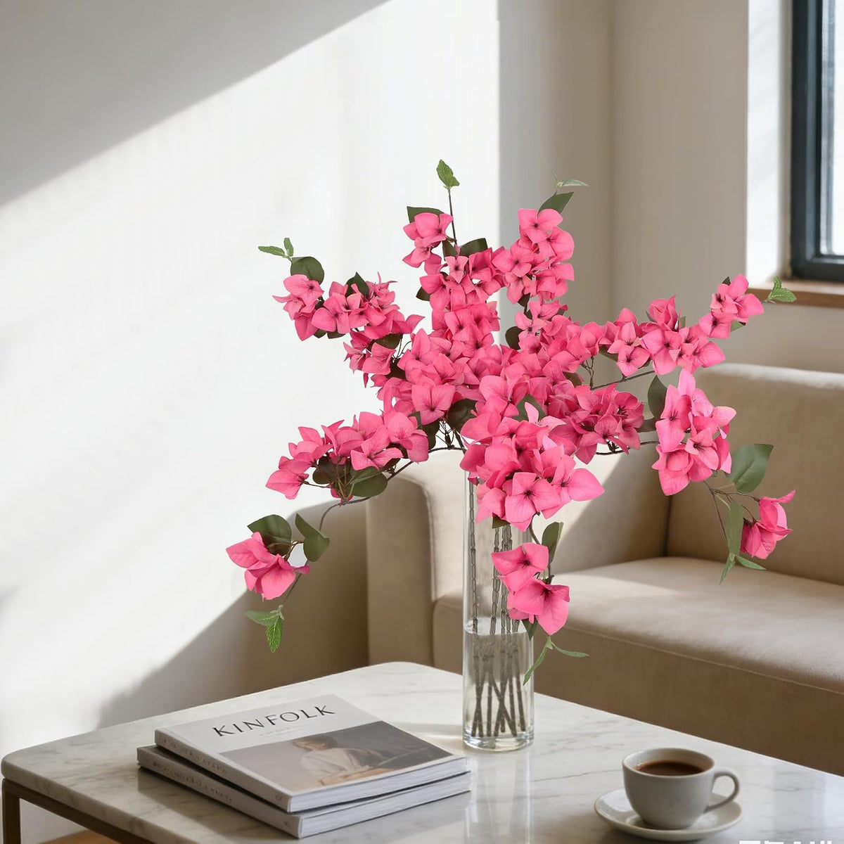 Lilac Flowers Artificial Bougainvillea 8 PCS Realistic Faux Bougainvillea Light Purple Silk Flowers 29.9" Long Stem Flowers for Tall Vase Home Wedding Centerepieces Decor (Light Purple)
