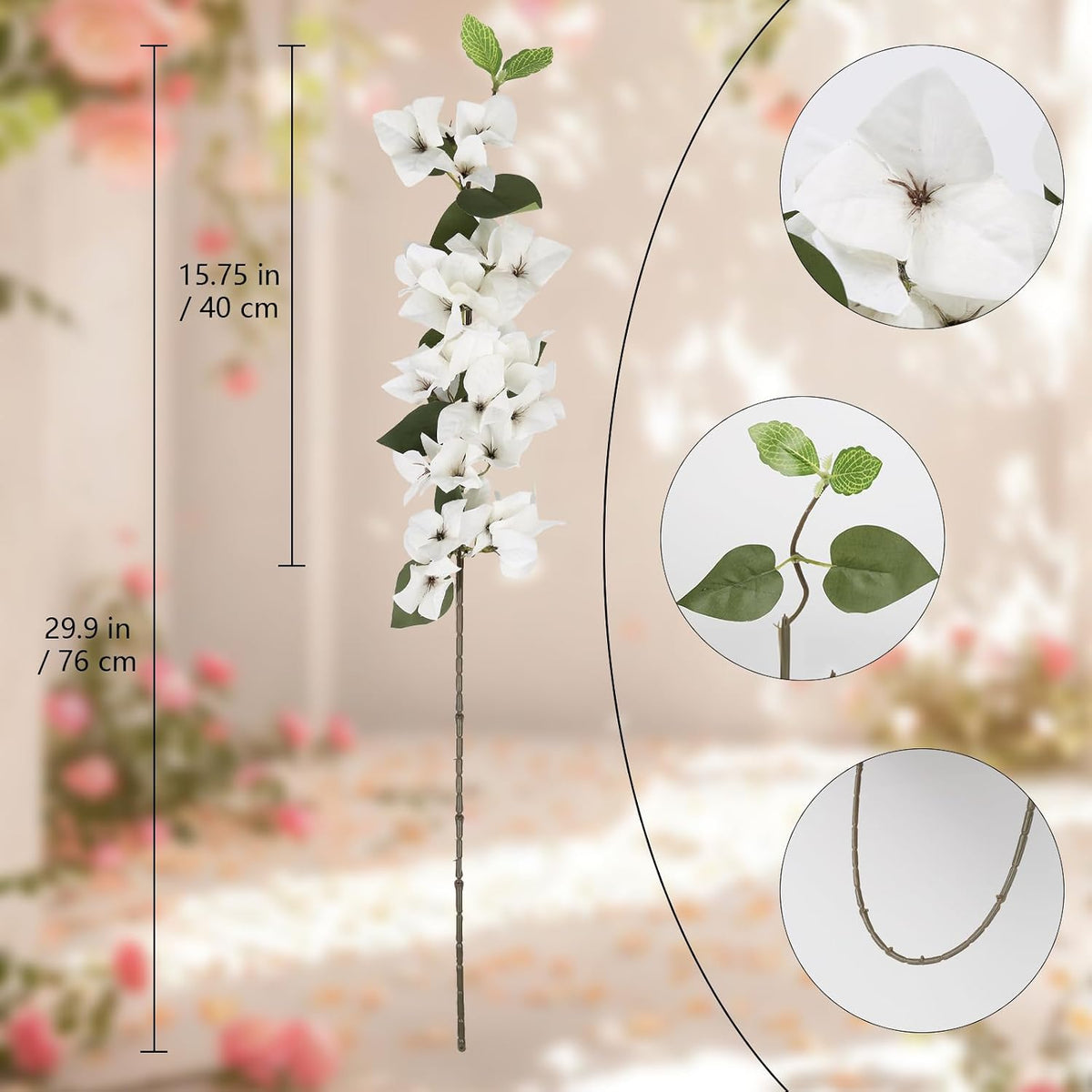 Lilac Flowers Artificial Bougainvillea 8 PCS Realistic Faux Bougainvillea Light Purple Silk Flowers 29.9" Long Stem Flowers for Tall Vase Home Wedding Centerepieces Decor (Light Purple)