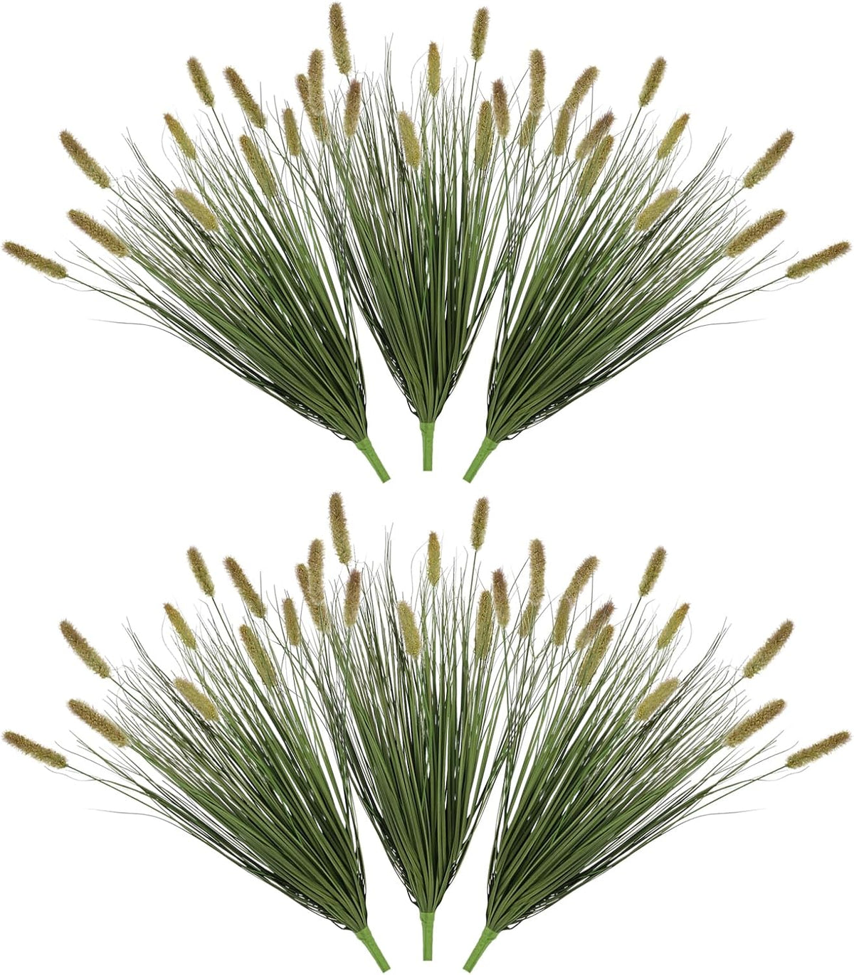 24 inches Extra Lush Artificial Reed Grass (6pcs), Luxury Fake Plants with 10 Heads Dogtail Flower, Luxury Faux Greenery with Dogtail for Garden Porch and Home Decor (Green-10)
