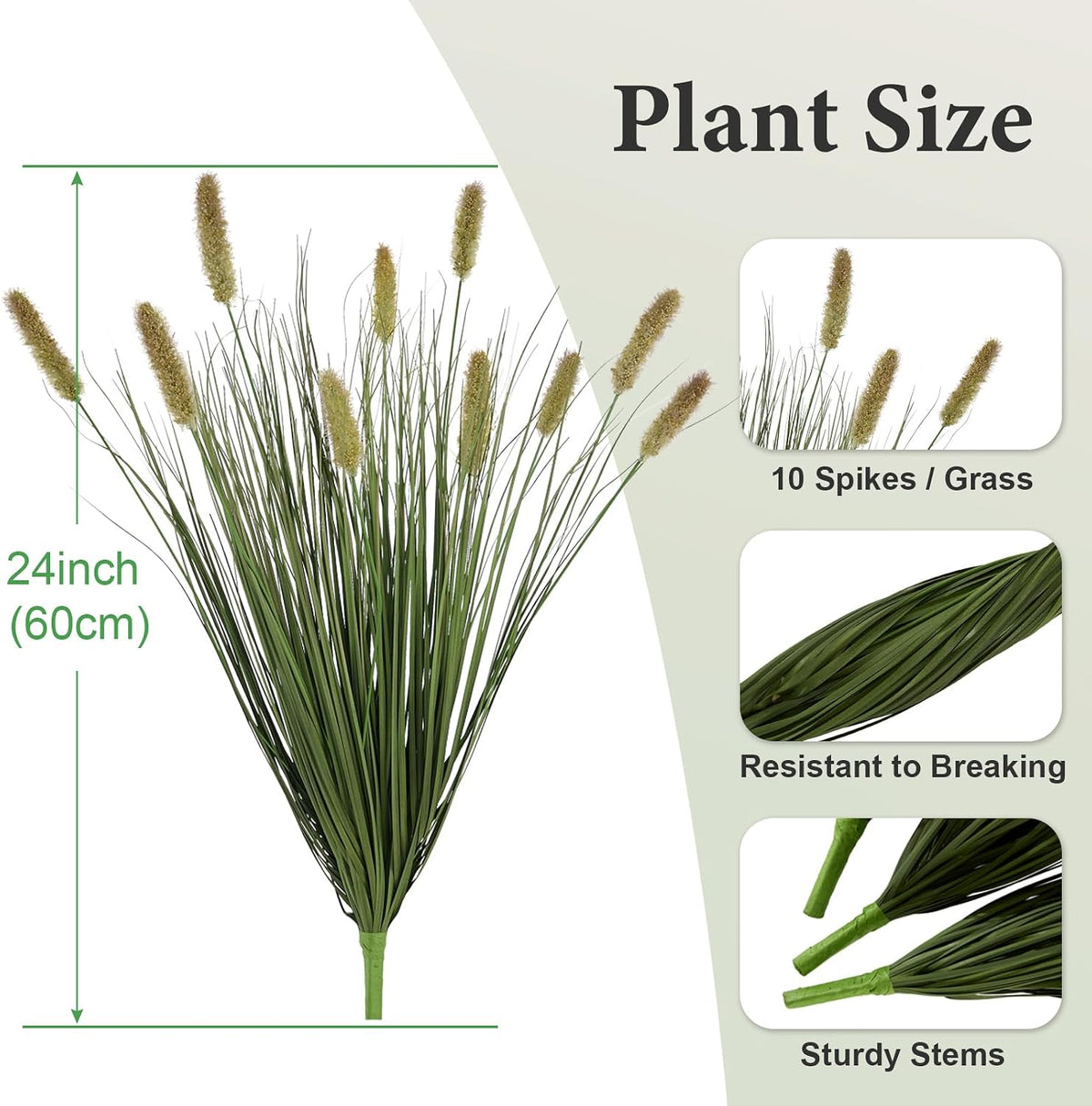 24 inches Extra Lush Artificial Reed Grass (6pcs), Luxury Fake Plants with 10 Heads Dogtail Flower, Luxury Faux Greenery with Dogtail for Garden Porch and Home Decor (Green-10)