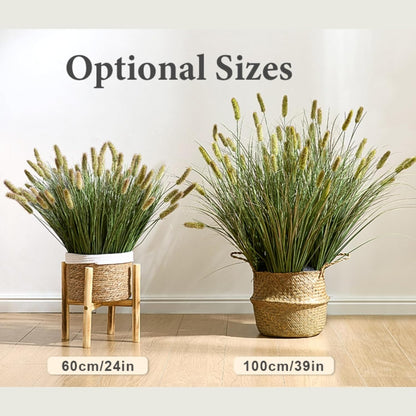 24 inches Extra Lush Artificial Reed Grass (6pcs), Luxury Fake Plants with 10 Heads Dogtail Flower, Luxury Faux Greenery with Dogtail for Garden Porch and Home Decor (Green-10)