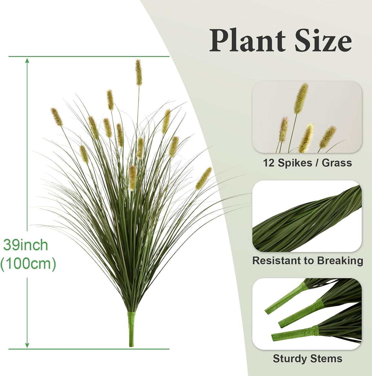 24 inches Extra Lush Artificial Reed Grass (6pcs), Luxury Fake Plants with 10 Heads Dogtail Flower, Luxury Faux Greenery with Dogtail for Garden Porch and Home Decor (Green-10)