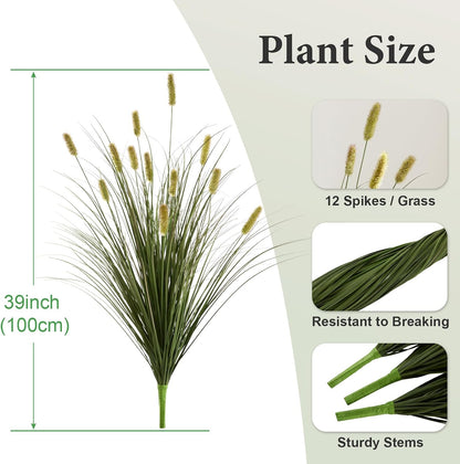 24 inches Extra Lush Artificial Reed Grass (6pcs), Luxury Fake Plants with 10 Heads Dogtail Flower, Luxury Faux Greenery with Dogtail for Garden Porch and Home Decor (Green-10)