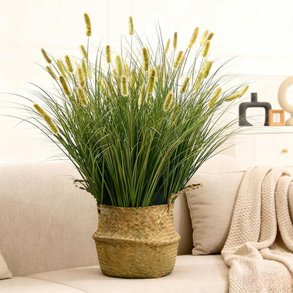 24 inches Extra Lush Artificial Reed Grass (6pcs), Luxury Fake Plants with 10 Heads Dogtail Flower, Luxury Faux Greenery with Dogtail for Garden Porch and Home Decor (Green-10)