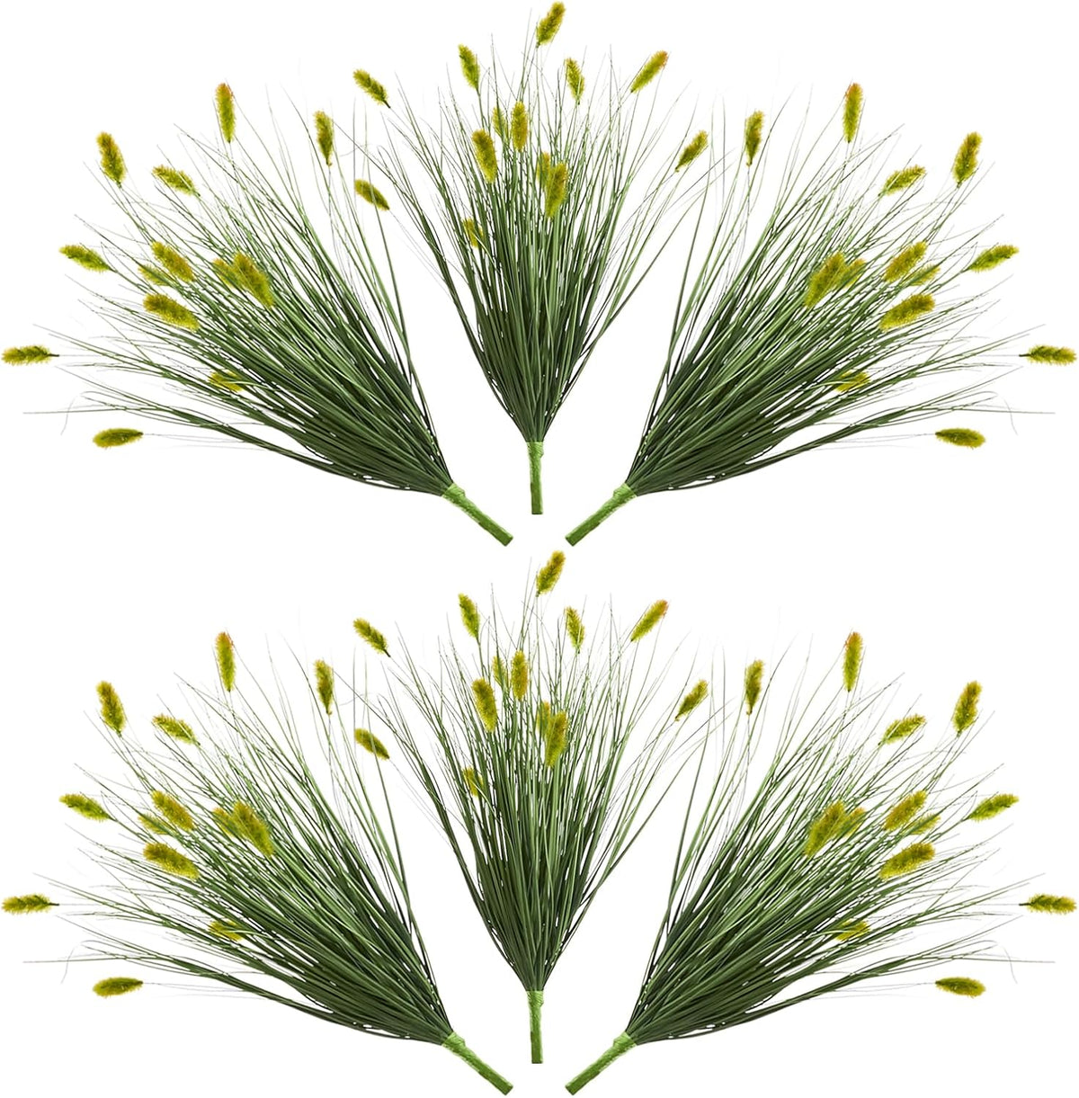 24 inches Extra Lush Artificial Reed Grass (6pcs), Luxury Fake Plants with 10 Heads Dogtail Flower, Luxury Faux Greenery with Dogtail for Garden Porch and Home Decor (Green-10)