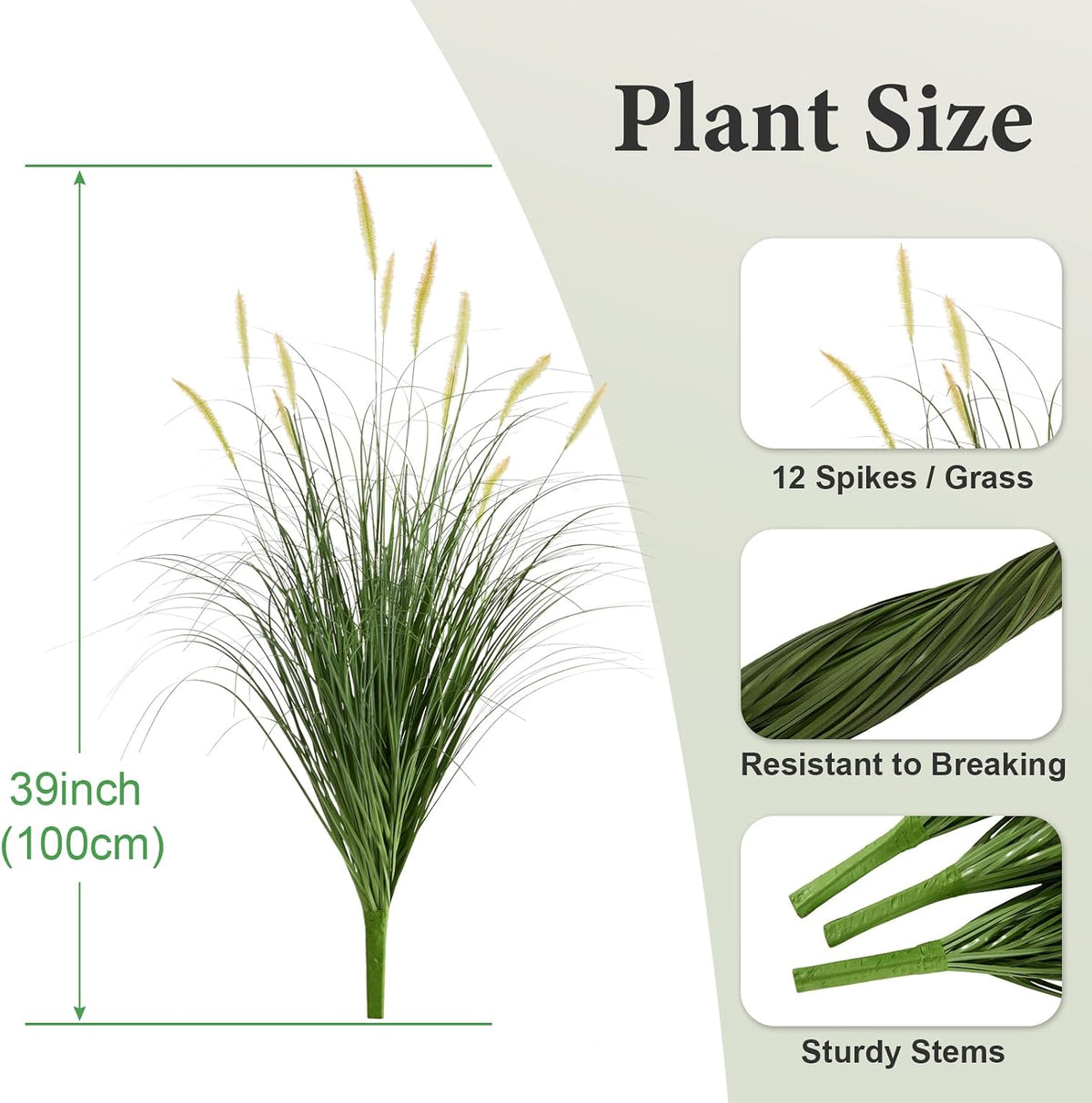 24 inches Extra Lush Artificial Reed Grass (6pcs), Luxury Fake Plants with 10 Heads Dogtail Flower, Luxury Faux Greenery with Dogtail for Garden Porch and Home Decor (Green-10)