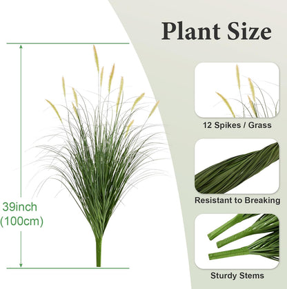 24 inches Extra Lush Artificial Reed Grass (6pcs), Luxury Fake Plants with 10 Heads Dogtail Flower, Luxury Faux Greenery with Dogtail for Garden Porch and Home Decor (Green-10)