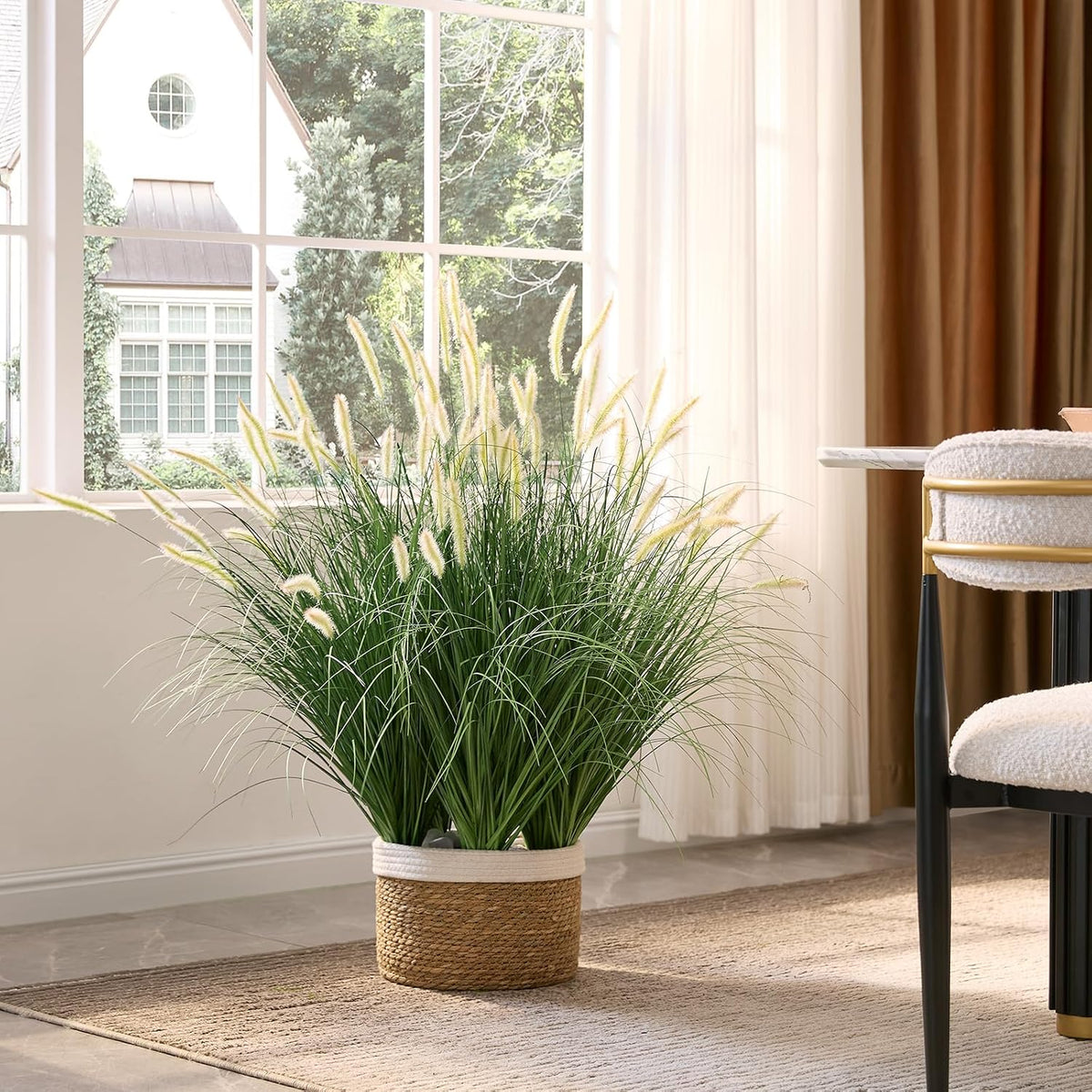 24 inches Extra Lush Artificial Reed Grass (6pcs), Luxury Fake Plants with 10 Heads Dogtail Flower, Luxury Faux Greenery with Dogtail for Garden Porch and Home Decor (Green-10)