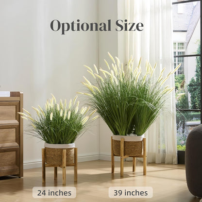 24 inches Extra Lush Artificial Reed Grass (6pcs), Luxury Fake Plants with 10 Heads Dogtail Flower, Luxury Faux Greenery with Dogtail for Garden Porch and Home Decor (Green-10)