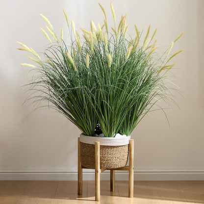 24 inches Extra Lush Artificial Reed Grass (6pcs), Luxury Fake Plants with 10 Heads Dogtail Flower, Luxury Faux Greenery with Dogtail for Garden Porch and Home Decor (Green-10)