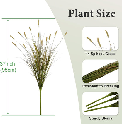 24 inches Extra Lush Artificial Reed Grass (6pcs), Luxury Fake Plants with 10 Heads Dogtail Flower, Luxury Faux Greenery with Dogtail for Garden Porch and Home Decor (Green-10)