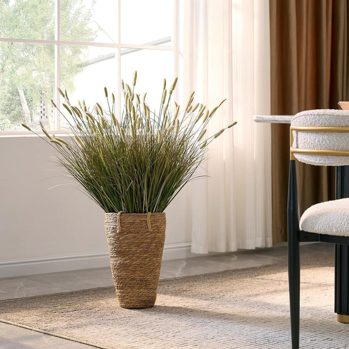 24 inches Extra Lush Artificial Reed Grass (6pcs), Luxury Fake Plants with 10 Heads Dogtail Flower, Luxury Faux Greenery with Dogtail for Garden Porch and Home Decor (Green-10)