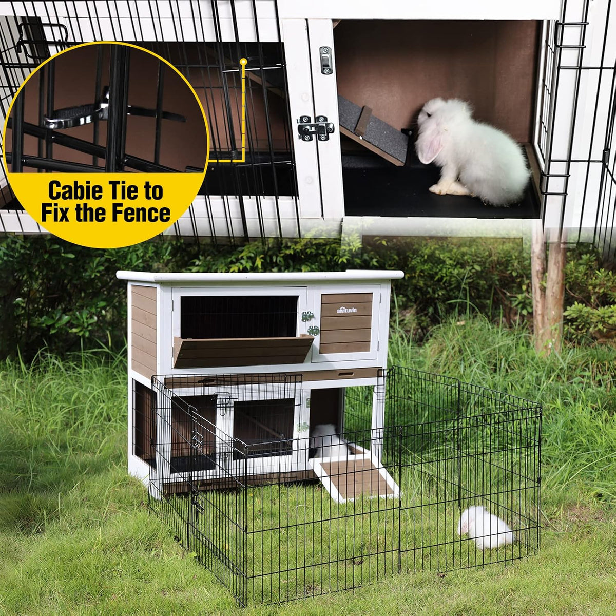 Pet Playpen Indoor & Outdoor Expandable Exercise Pen for Small Animals Rabbit cage with Waterproof Layer,Attach The Hutch Freely