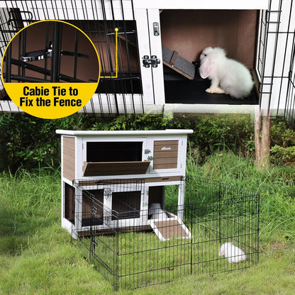 Pet Playpen Indoor & Outdoor Expandable Exercise Pen for Small Animals Rabbit cage with Waterproof Layer,Attach The Hutch Freely